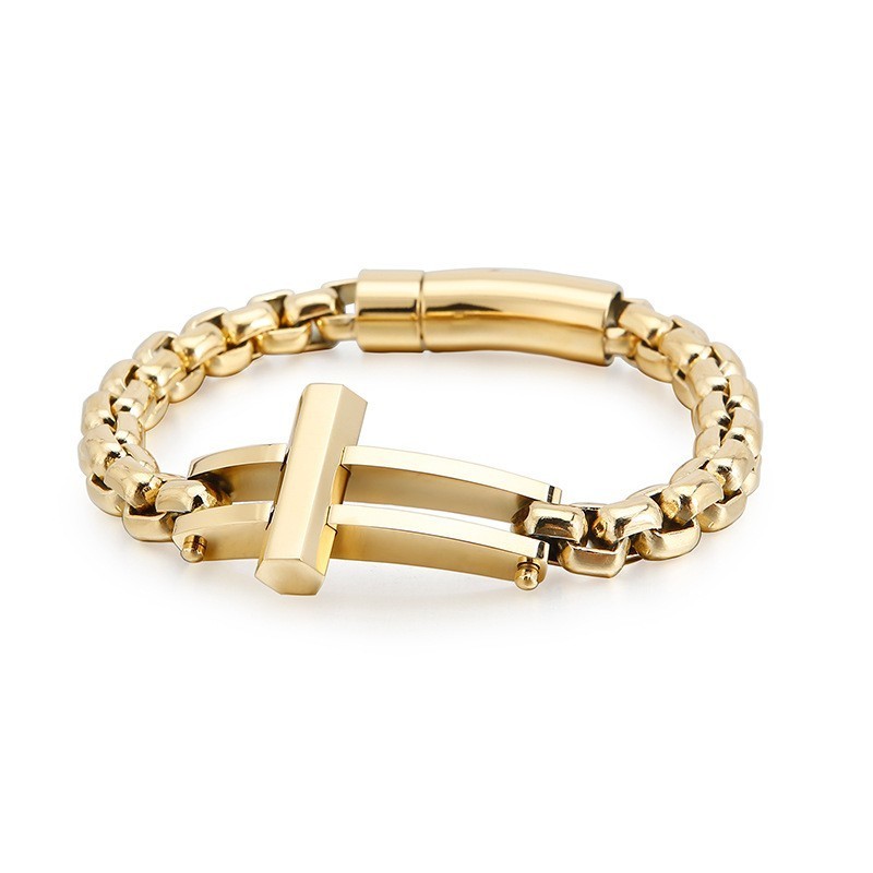 Pulsera De Cadena De Titanio Con Cruz Cuadrada Para Hombre