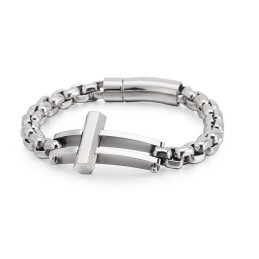 Pulsera De Cadena De Titanio Con Cruz Cuadrada Para Hombre