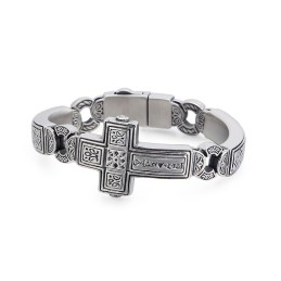 Pulsera Elegante De Titanio Con Cruz Doblada Para Hombre