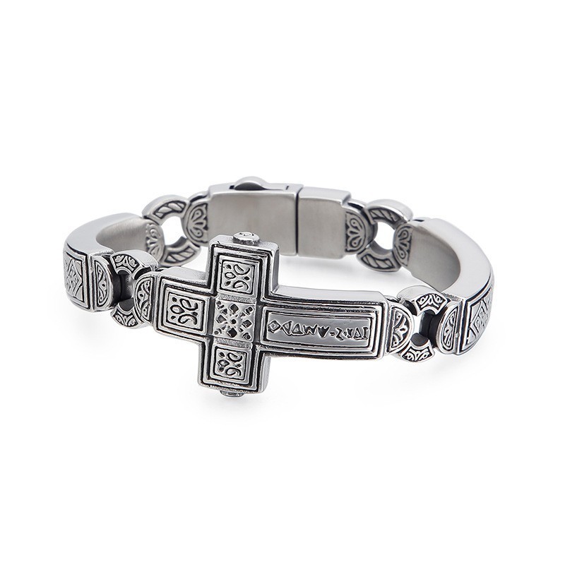 Pulsera Elegante De Titanio Con Cruz Doblada Para Hombre
