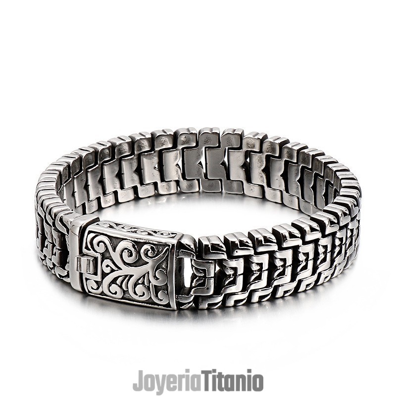 Pulsera De Titanio Con Hebilla En Forma De Flor Genial