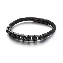 Pulseras De Cuero Trenzado Con Cuentas Redondas Para Hombre