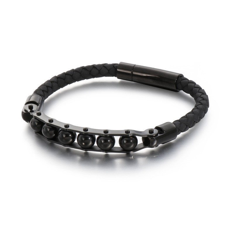 Pulseras De Cuero Trenzado Con Cuentas Redondas Para Hombre Pulseras De Cuero Trenzado Con Cuentas Redondas Para Hombre