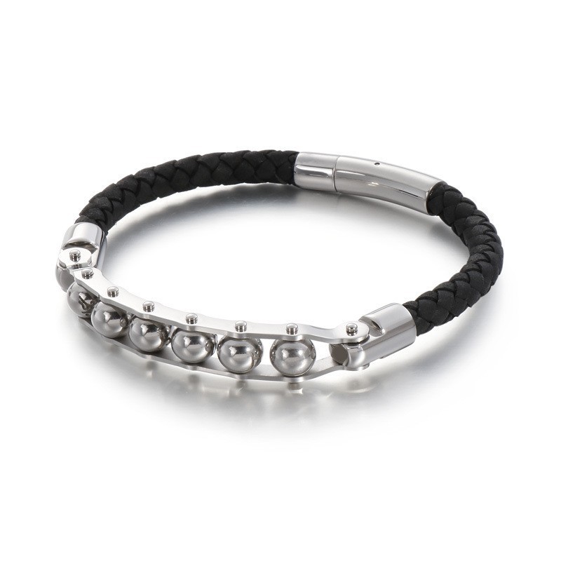 Pulseras De Cuero Trenzado Con Cuentas Redondas Para Hombre Pulseras De Cuero Trenzado Con Cuentas Redondas Para Hombre