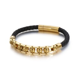 Pulsera De Cuero Trenzado Con Cuentas Redondas Para Hombre