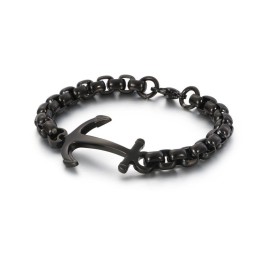 Pulsera De Titanio Negro Con Ancla De Barco De Moda
