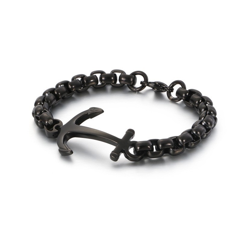 Pulsera De Titanio Negro Con Ancla De Barco De Moda Pulsera De Titanio Negro Con Ancla De Barco De Moda