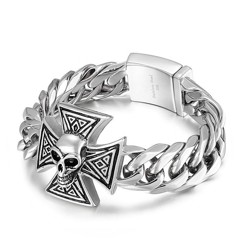 Pulsera Genial Con Calavera Cruzada Para Hombre Pulsera Genial Con Calavera Cruzada Para Hombre