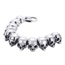Pulsera De Titanio Con Calavera Pulida Y Huesos Cruzados Para Hombre.