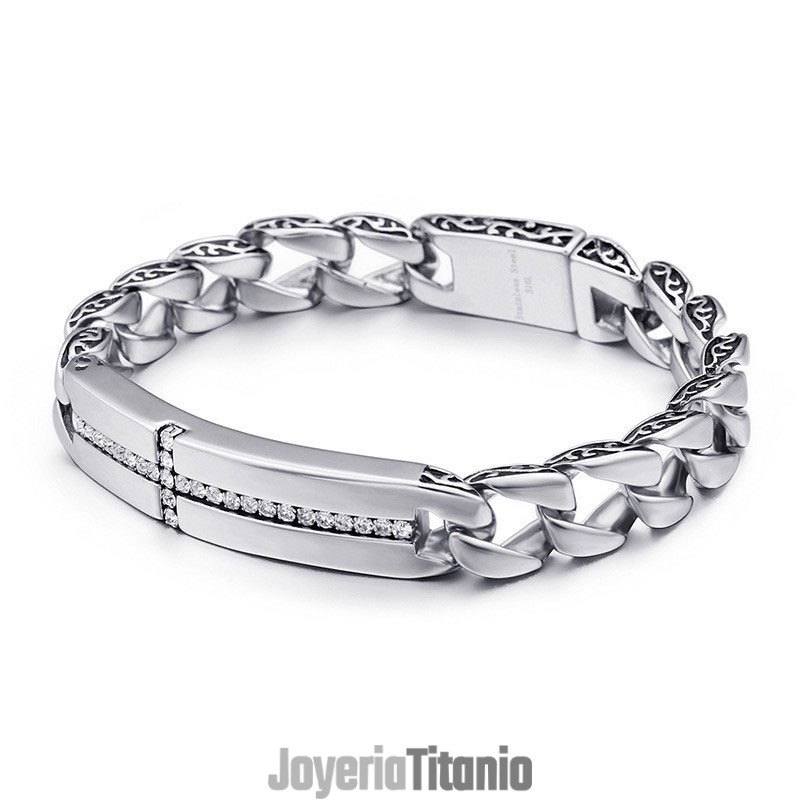 Pulsera De Titanio Con Cruz Y Diamantes Para Hombre, Joyería Vintage De Titanio.