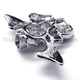 Colgante De Titanio Puro Con Diseño De Tres Calaveras Y Alas - Cadena Gratis