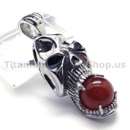 Colgante De Calavera De Titanio Puro Con Bola De Rubí (Cadena Gratis)