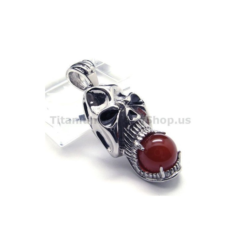 Colgante De Calavera De Titanio Puro Con Bola De Rubí (Cadena Gratis) Colgante De Calavera De Titanio Puro Con Bola De Rubí (Cadena Gratis)