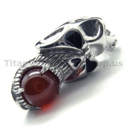 Colgante De Calavera De Titanio Puro Con Bola De Rubí (Cadena Gratis)