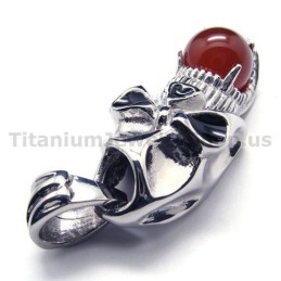 Colgante De Calavera De Titanio Puro Con Bola De Rubí (Cadena Gratis)