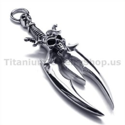 Colgante De Titanio Con Diseño De Calavera Y Espada - Cadena Gratis