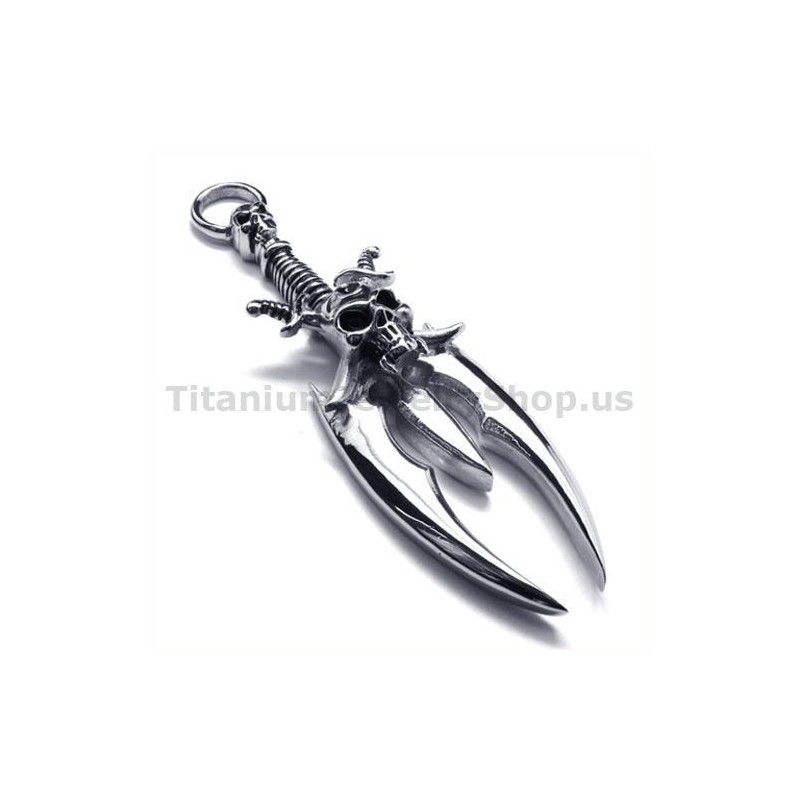 Colgante De Titanio Con Diseño De Calavera Y Espada - Cadena Gratis Colgante De Titanio Con Diseño De Calavera Y Espada - Cadena Gratis