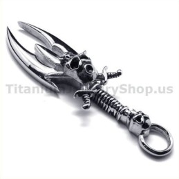 Colgante De Titanio Con Diseño De Calavera Y Espada - Cadena Gratis