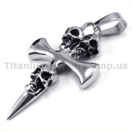 Colgante De Cruz De Titanio Puro Con Diseño De Calavera (Cadena Gratis)
