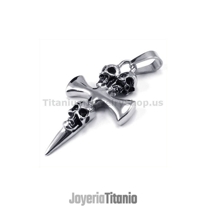 Colgante De Cruz De Titanio Puro Con Diseño De Calavera (Cadena Gratis)