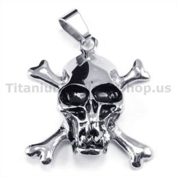 Colgante De Calavera De Titanio Con Huesos Cruzados - Cadena Gratis