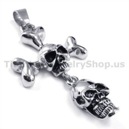 Colgante De Cruz De Titanio Con Diseño De Dos Calaveras (Cadena Gratis)