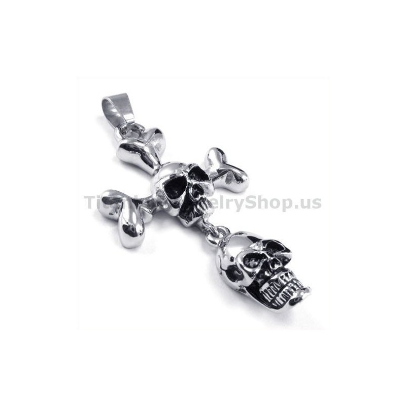 Colgante De Cruz De Titanio Con Diseño De Dos Calaveras (Cadena Gratis)