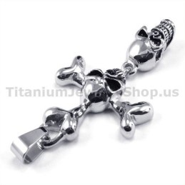 Colgante De Cruz De Titanio Con Diseño De Dos Calaveras (Cadena Gratis)