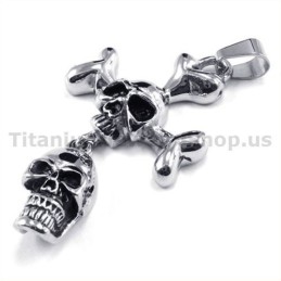 Colgante De Cruz De Titanio Con Diseño De Dos Calaveras (Cadena Gratis)