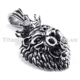 Colgante De Titanio Con Cabeza De Rey León (Cadena Gratis)