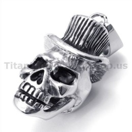 Colgante De Calavera De Titanio Con Sombrero - Cadena Gratis