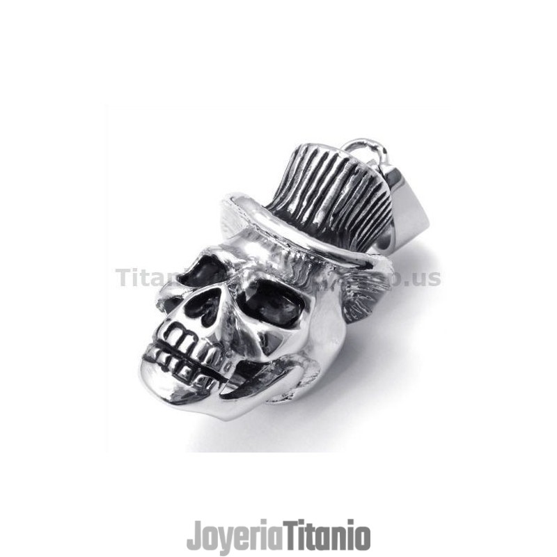 Colgante De Calavera De Titanio Con Sombrero - Cadena Gratis Colgante De Calavera De Titanio Con Sombrero - Cadena Gratis