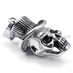 Colgante De Calavera De Titanio Con Sombrero - Cadena Gratis