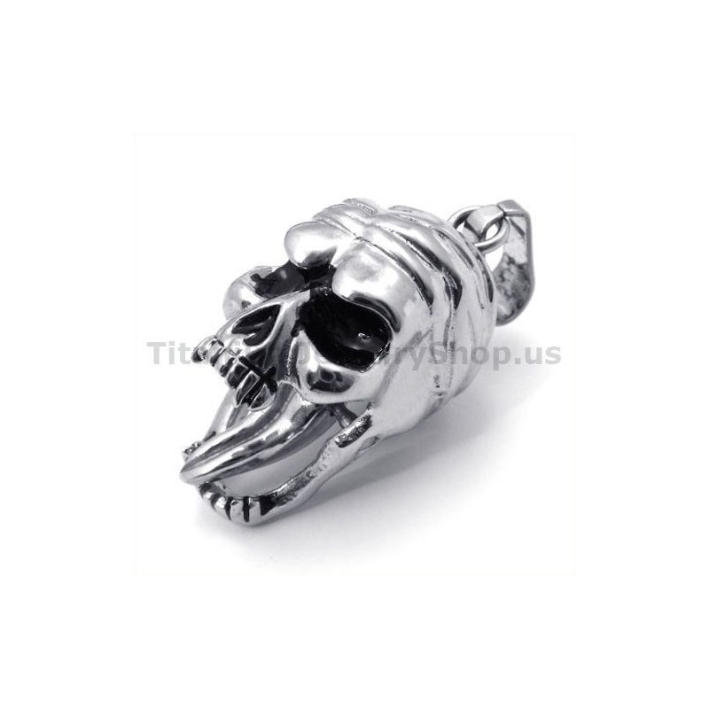 Colgante De Titanio Con Diseño De Calavera Y Lengüeta Móvil - Cadena Gratis