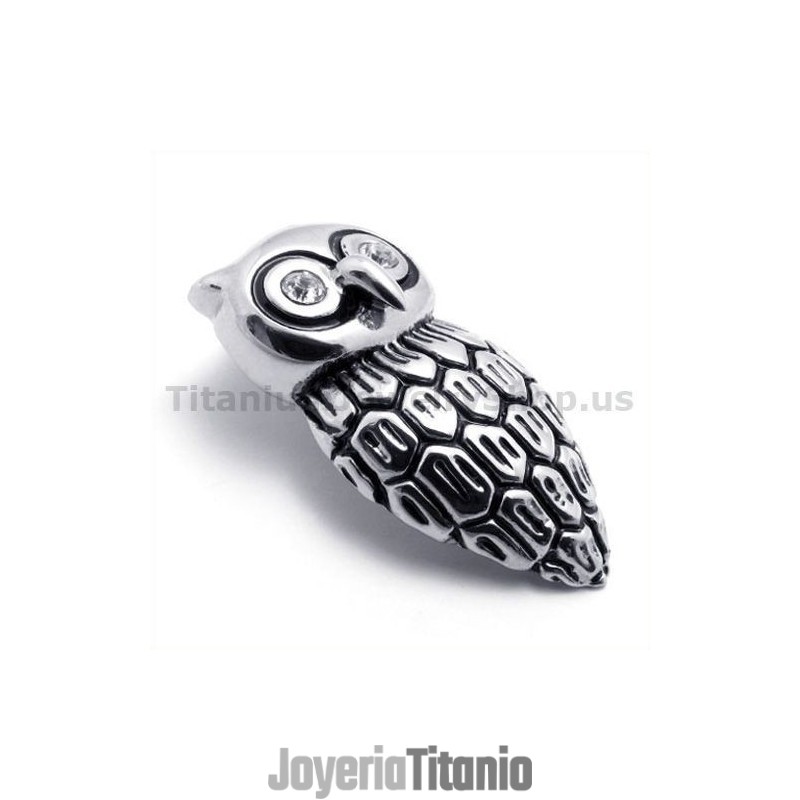 Colgante De Búho De Titanio Con Diamante (Cadena Gratis)