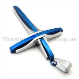 Colgante De Titanio Con Cruz Azul - Cadena Gratis
