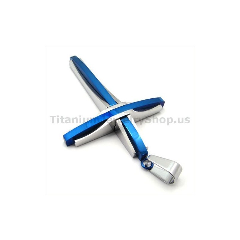 Colgante De Titanio Con Cruz Azul - Cadena Gratis Colgante De Titanio Con Cruz Azul - Cadena Gratis