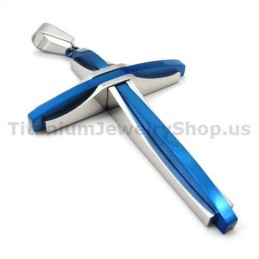 Colgante De Titanio Con Cruz Azul - Cadena Gratis