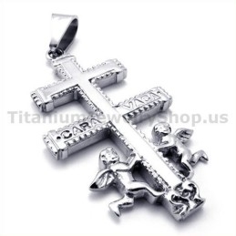 Colgante De Titanio Con La Cruz De Caravaca De Dos Ángeles - Cadena Gratis