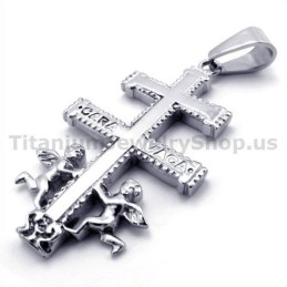 Colgante De Titanio Con La Cruz De Caravaca De Dos Ángeles - Cadena Gratis