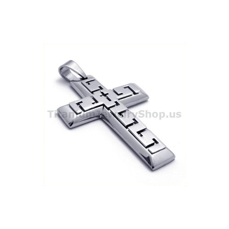 Colgante De Titanio Con Cruz De Plata - Cadena Gratis Colgante De Titanio Con Cruz De Plata - Cadena Gratis