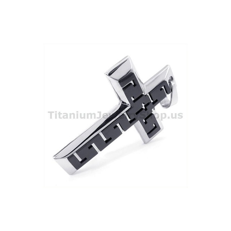 Colgante De Cruz De Titanio Negro - Cadena Gratis Colgante De Cruz De Titanio Negro - Cadena Gratis