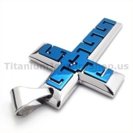 Colgante De Cruz De Titanio Azul - Cadena Gratis
