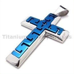Colgante De Cruz De Titanio Azul - Cadena Gratis