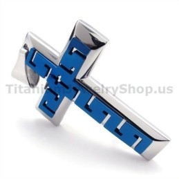 Colgante De Cruz De Titanio Azul - Cadena Gratis