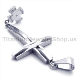 Colgante De Cruz De Plata Y Titanio Con Diamantes (Cadena Gratis)