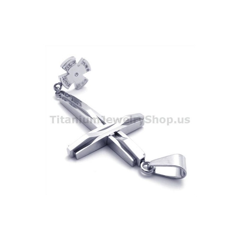 Colgante De Cruz De Plata Y Titanio Con Diamantes (Cadena Gratis)
