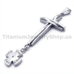 Colgante De Cruz De Plata Y Titanio Con Diamantes (Cadena Gratis)