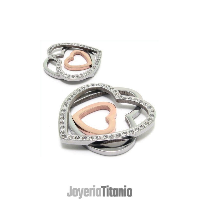 Colgante De Collar De Titanio Con Tres Diamantes En Forma De Corazón
