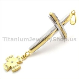 Colgante De Cruz De Titanio Dorado Con Diamantes - Cadena Gratis